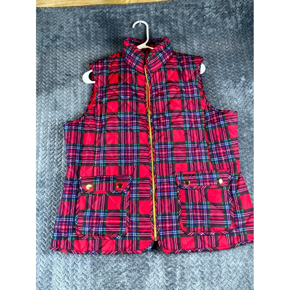 St. John's Bay Quilted Vest Womens Large Multi Tartan Scottish Plaid Full Zip